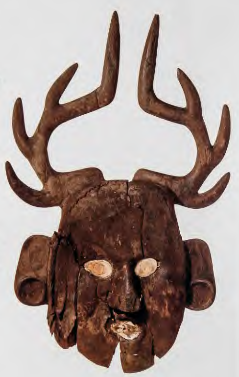 Figure 1.9: Mask with antlers, Spiro Mounds, Oklahoma, 1200-1350 C.E. Wood, 11½ in (29.2 cm). National Museum of the American Indian, Smithsonian Institution, Washington, D.C. 
