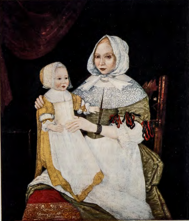 Figure 3.14: THE FREAKE GIBBS PAINTER , Mrs. Freakeand Baby Mary, Boston, c. 1671-4. Oil on canvas, 42½ in (108 cm) x 36¾ in (93.4 cm). Worcester Art Museum, Worcester, Massachusetts. Gift of Mr. and Mrs. Albert W Rice.