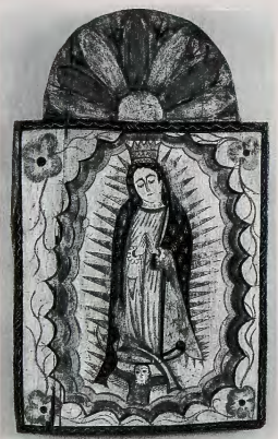 Figure 3.19: THE TRUCHAS MASTER, Our Lady of Guadalupe, 1780-1840. Wood (pine) panel and water-based natural pigments, 25⅞ x 15½ in (65.8 x 39.4 cm). Taylor Museum, Colorado Springs Fine Arts Center, Colorado.