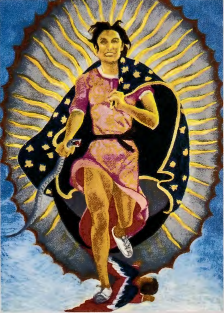 Figure 3.20: YOLANDA L6PEZ, Portrait of the Artist as the Virgin of Guadalupe, 1978. Oil pastel on paper, 32 x 34 in (76 X 61 cm). Collection of the artist.