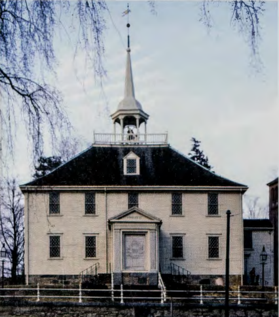 Figure 3.24: Meetinghouse, Hingham, Massachusetts, 1681; enlarged, steeple added, windows modernized, 1731, 1755. G. E. Kidder Smith.