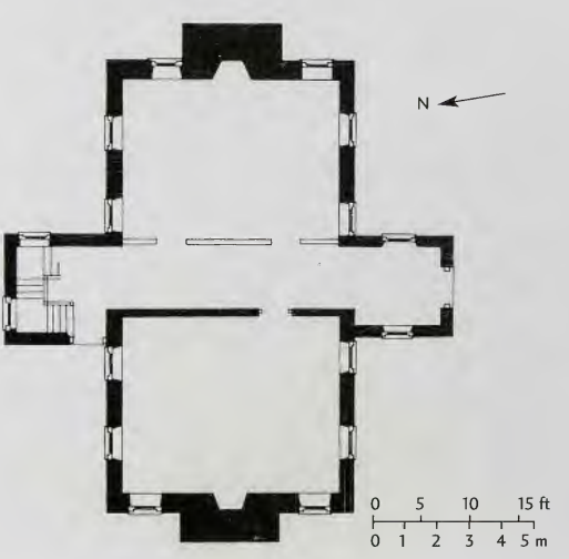 Figure 3.28: Plan of first floor of Bacon's Castle (redrawn by Cynthia Cobb), Surry County, Virginia, c. 1655. Library of Congress,Washington, D.C.