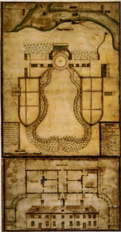 Figure 4.6: SAMUEL VAUGHAN , Plan and elevation of Mt. Vernon, site plan of gardens and outbuildings, 1787-99. Mount Vernon Ladies' Association.