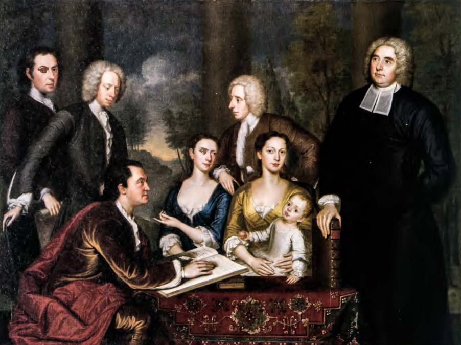 Figure 4.29: 4. 29 JOHN s MI BE RT, Dean Berkeley and His Entourage (The Bermuda Group), 1729. Oil on canvas, 5 ft 9½ in (1.77 m) x 7 ft 9 in (2.3 m). Yale University Art Gallery, New Haven, Connecticut.