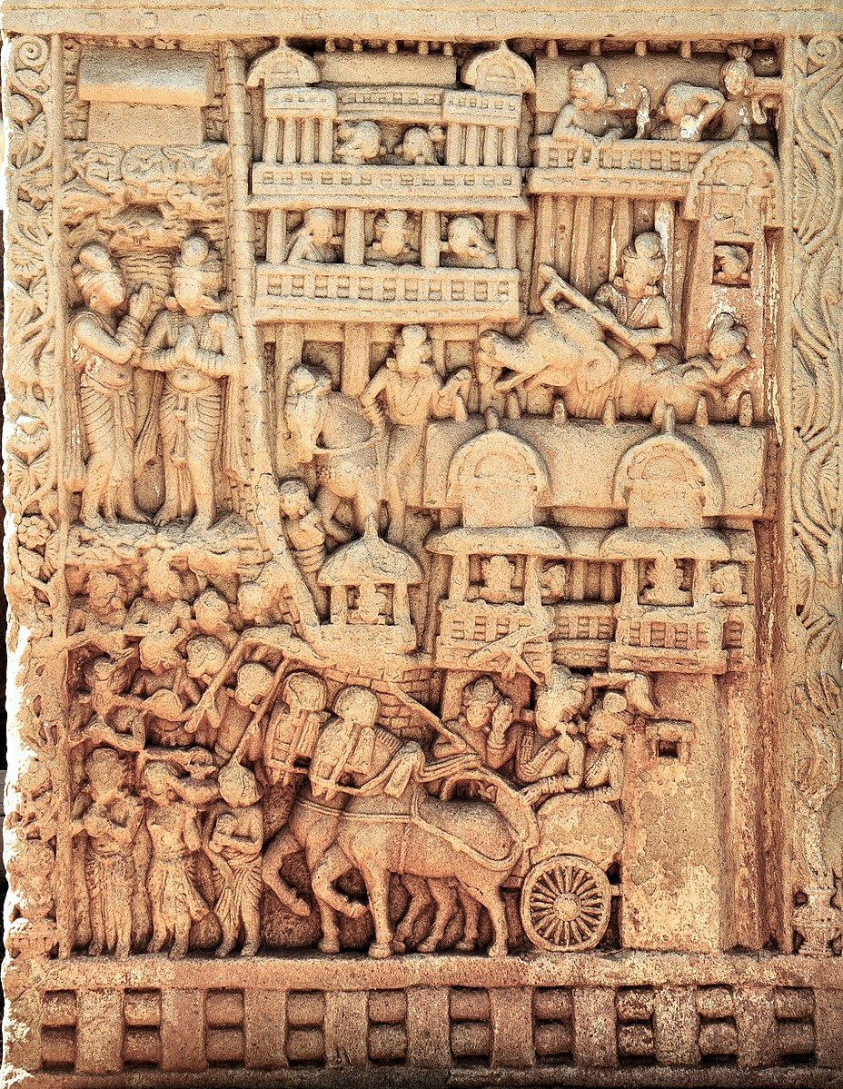 928px-Bimbisara_with_his_royal_cortege_issuing_from_the_city_of_Rajagriha_to_visit_the_Buddha.jpg