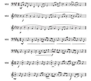 There are four melodies in the major mode that contain leaps within the tonic triad as well as dynamic and articulation markings.