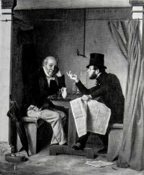 Figure 6.29: RICHARD CATON WOODVILLE, Politics in an Oyster House, 1848. Oil on canvas, 27 X 24¼ in (68.5 X 61.5 cm). Walters Art Museum, Baltimore, Maryland.
