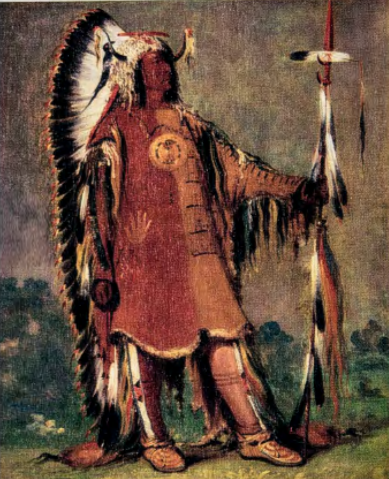 Figure 7.5: GEORGE CATLIN , Portrait of Máh-to-tóh-pa, "Four Bears", Second Chief, in Full Dress, 1832. Oil on canvas, 29 X 24 in (73-6 X 60.9 cm). American Art Museum, Smithsonian Institution, Washington, D.C.