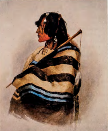 Figure 7.7: KARL BOOMER, Kiasax, Piegan Blackfeet Man, 1833- 4. Watercolor on paper. Joslyn Art Museum, Omaha.