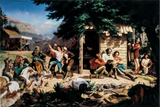 Figure 7.20: CHARLES CHRISTIAN NAHL, Sunday Morning at the Mines, 1872. Oil on canvas, 72 x 108 in (182.8 x 274.3 cm) Crocker Art Museum, Sacramento, California.