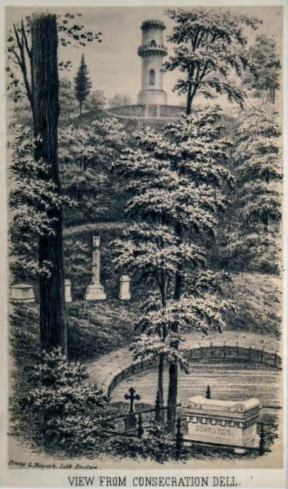 Figure 8.4: UNKNOWN ARTIST, Mount Auburn Cemetery: View from Consecration Dell, n.d. Lithograph. Courtesy Mount Auburn Cemetery, Massachusetts.