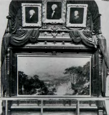 Figure 8.25: UNKNOWN PHOTOGRAPHER, Frederic Church's Heart of the Andes in its original frame, exhibited with other works of art at the Metropolitan Fair in aid of the Sanitary Commission, New York, April 1864. Stereograph. New-York Historical Society