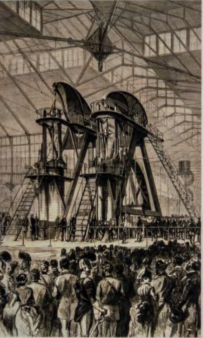 Figure 9.15: "President Grant and the Emperor of Brazil Starting the Great Corliss Engine in Machinery Hall", from the Philadelphia Centennial Exhibition, 1876. Private Collection.