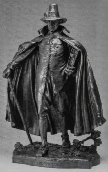 Figure 9.16: AUGUSTUS SAINT GAUDENS, The Puritan (Deacon Samuel Chapin), 1887. Bronze, 30½ x 20½ x 12 in (77.5 x 52.1 x 30.5 cm). Virginia Museum of Fine Arts, Richmond. The Charles G. Thalhimer Family Fund.