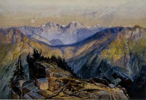 Figure 9.20: UNKNOWN ARTIST, "Lower Yellowstone Range", after a watercolor by Thomas Moran, 1874. Chromolithograph by Louis Prang, 14 X 9 13/16, in (35.5 x 24.8 cm). National Museum of History and Technology, Division of Graphic Arts, Smithsonian Institution, Washington, D.C.