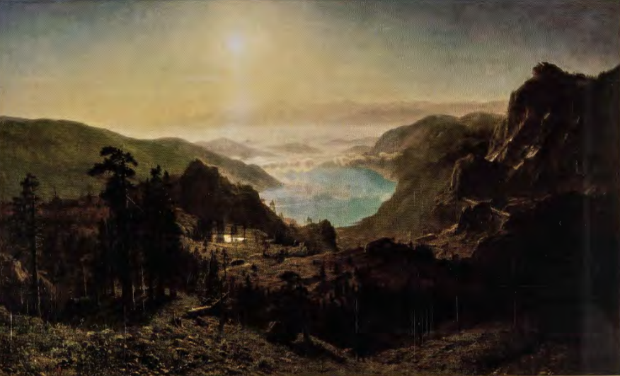 Figure 9.23: ALBERT BIERSTADT, Donner Lake.from the Summit, 1873- Oil on canvas, 72½ x 120 in (184 X 304 cm). New-York Historical Society.