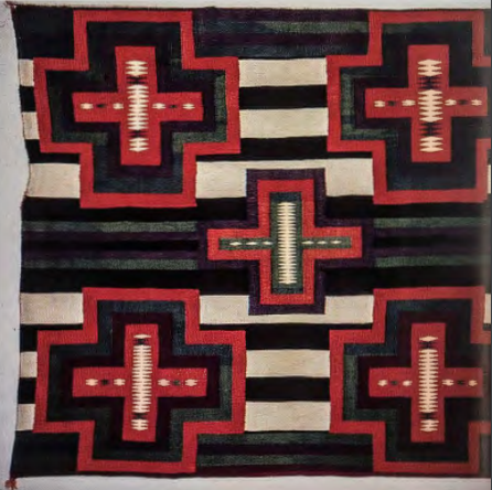 Figure 9.29: UNKNOWN ARTIST (NAVAJO), "Chief's Blanket," c. 1880. Handspun wool and four-ply commercial Germantown yarn, 63 x 54½ in (160 x 137.7 cm). Millicent Rogers Museum, Taos, New Mexico.