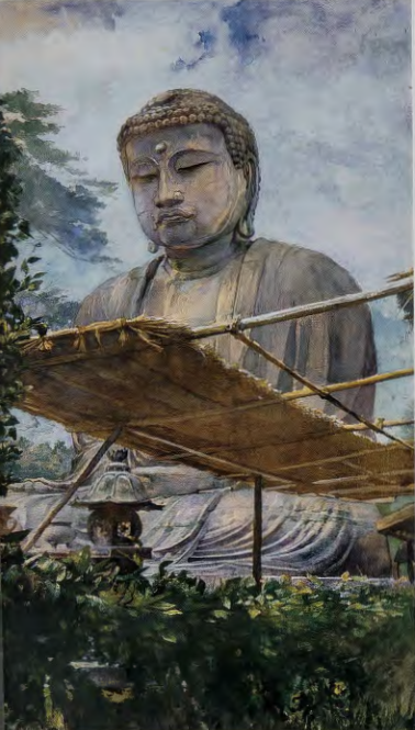 Figure 11.1: JOHN LA FARGE, The Great Statue of Amida Buddha at Kamakura (known as the Daibutsu), from the Priest's Garden, c. 1887. Watercolor and gouache on off-white wove paper, 19¼ x 12½ in (49 x 31.8 cm). Metropolitan Museum of Art, New York. Gift of the family of Maria L. Hoyt, 1966.