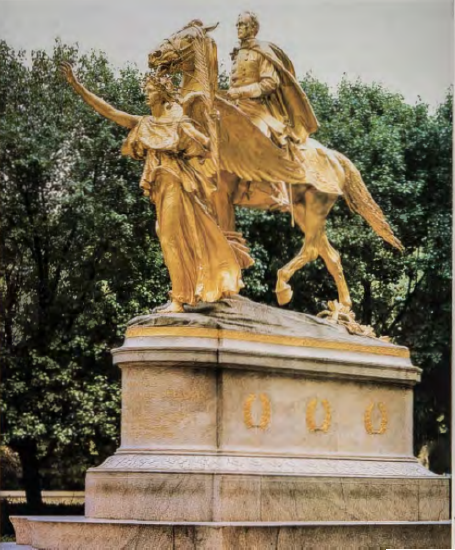 Figure 11.17: AUGUSTUS SAINT-GAUDENS, Memorial to William Tecumseh Sherman, Grand Army Plaza, New York, 1903. Gilded bronze .
