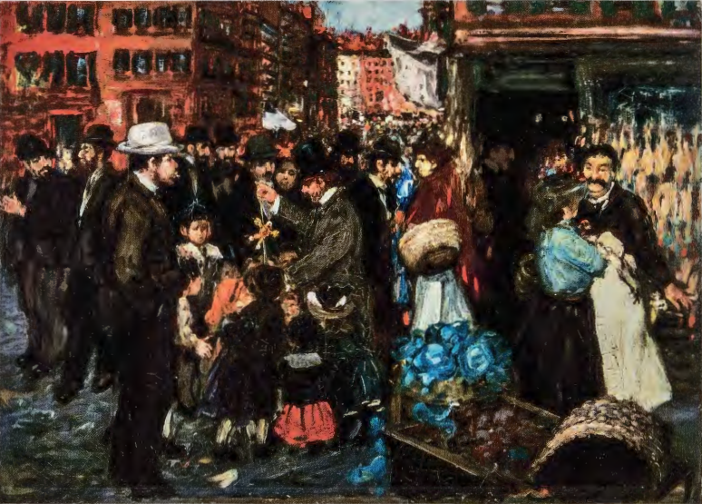 Figure 12.7: GEORGE LUKS, Hester Street, 1905, Oil on canvas, 26⅛ x 36⅛ in (66.4 X 91.8 cm). Brooklyn Museum of Art, New York. Dick S. Ramsay Fund.