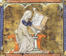Illuminated manuscript image of Marie de France