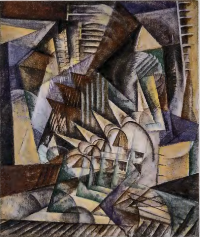 Figure 14.12: MAX WEBER, Rush Hour, New York, 1915. Oil on canvas, 36¼ x 30¼ in (92 x 76.8 cm). National Gallery of Art, Washington, D.C. Gift of the Avalon Foundation.
