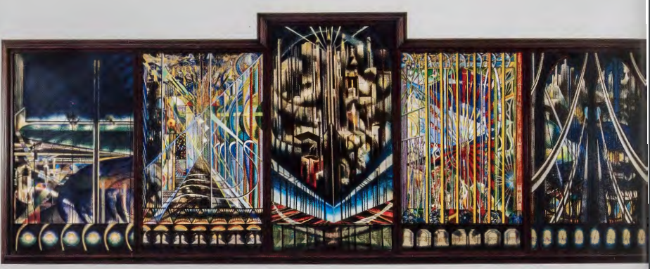Figure 14.15: JOSEPH STELLA, Voice of the City of New York Interpreted , 1920-2. Oil and tempera on canvas, 7 ft 4 in x 22 ft 6 in (2.2 X 6.85 m ). Newark Museum, Newark, New Jersey
