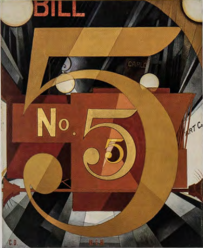 Figure 14.23: CHARLES DEMUTH, I Saw the Figure Five in Gold, 1928. Oil on composition board, 36 x 29¾ in (91.4 x 75.5 cm). Metropolitan Museum of Art, New York. Alfred Stieglitz Collection, 1949. (See also p. 388)