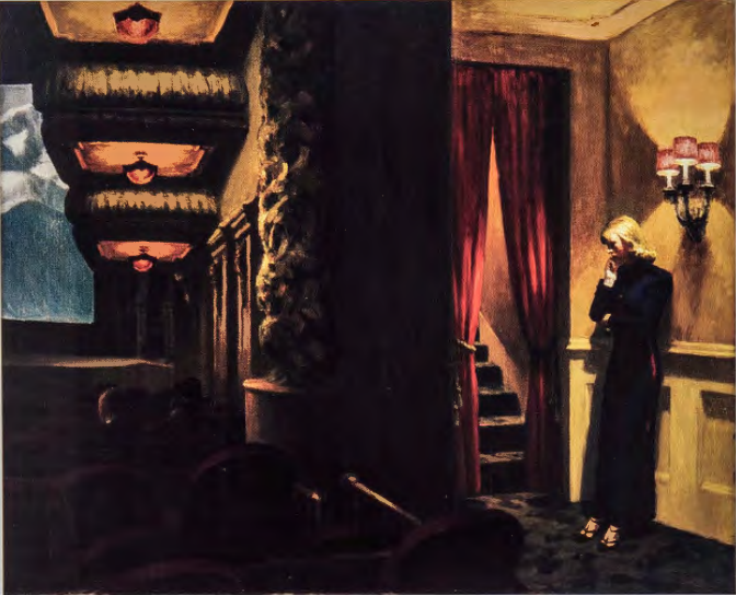 Figure 14.32: EDWARD HOPPER, New York Movie, 1939. Oil on canvas, 32¼ x 40⅛ in (81.9 X 101.9 cm). Museum of Modern Art, New York.