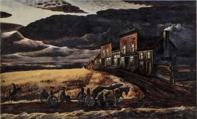 Figure 14.33: CHARLES BURCHFIELD, November Evening, 1931-4. Oil on canvas, 32⅛ x 52 in (81.7 x 132 cm), Metropolitan Museum of Art, New York. George A. Hearn Fund, 1934.