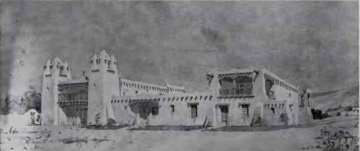 Figure 15.10: ISAAC HAMILTON RAPP, New Mexico Building, Panama-California Exposition, San Diego, California, 1915. Watercolor. Museum of New Mexico, Santa Fe.