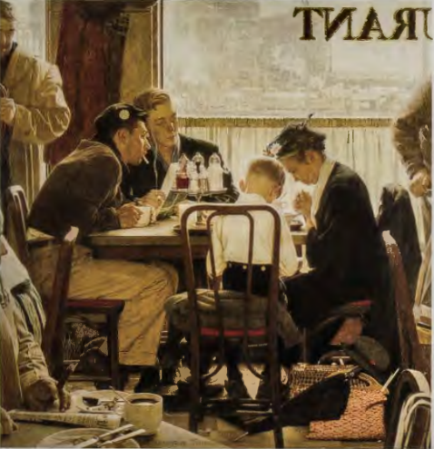 Figure 15.15: NORMAN ROCKWELL, Saying Grace, 1951. Oil on canvas, 42 x 40 in (106 x 101 cm). Private collection, loan to Norman Rockwell Museum, Stockbridge, Massachusetts.