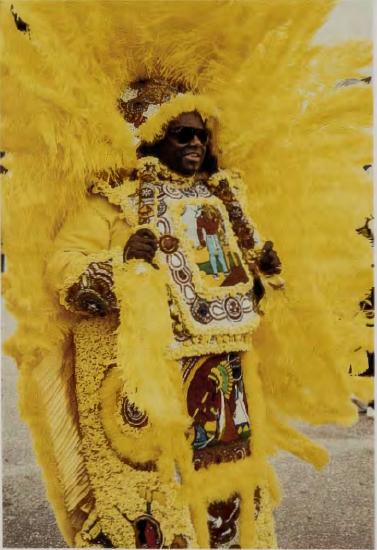 Figure 15.21: LARRY BANNOCK, "Black Indian " Performance, New Orleans Mardi Gras, 1986.