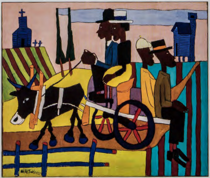 Figure 15.23: WILLIAM H. JOHNSON, Going to Church, c. 1940-1. Oil on burlap, 38½⅛ x 45½ in (96.8 x 115.6 cm). National Museum of American Art, Smithsonian Institution, Washington, D.C. (See also p. 484)