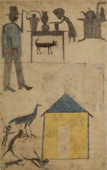 Figure 15.26: BILL TRAYLOR, Kitchen Scene, c. 1940. Pencil on cardboard, 22 x 14 in (55.8 x 35.5 cm). Metropolitan Museum of Art, New York.
