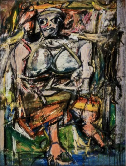 Figure 17.13: WILLEM DE KOONING, Woman I, 1950-2. Oil on canvas, 75⅞ X 55 in (192.7 x 147.3 cm). Museum of Modern Art, New York.