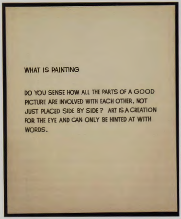 Figure 18.17: JOHN BALDESSARI, What ls Painting?, 1968. Synthetic polymer on canvas, 5 ft 6 in x 4 ft 7 in (1.72 x 1.44 cm). Museum of Modern Art, New York.