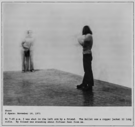 Figure 18.21: CHRIS BURDEN, Shoot, 1971. Gagosian Callery, California