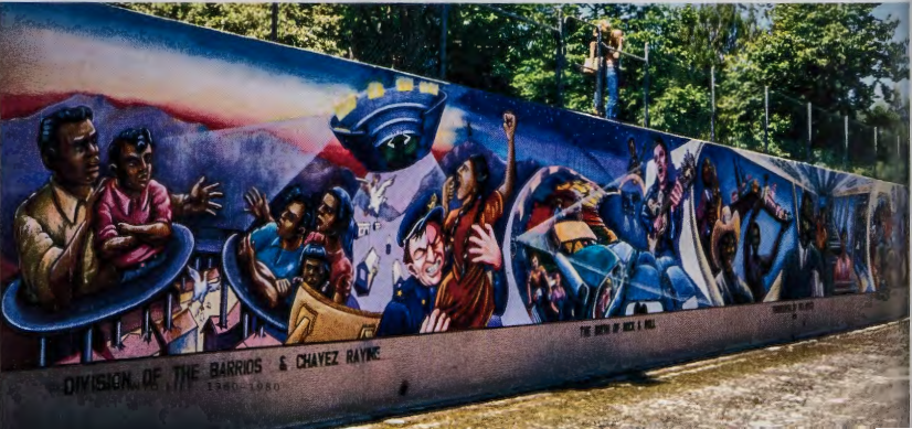 Figure 18.25: JUDITH F. BACA, The Great Wall of Los Angeles, Tujunga Flood Drainage Canal, Van Nuys, California, 1968- 73- Mural, 13 ft (3.96 m) high, 2,500 ft (762 m) long.