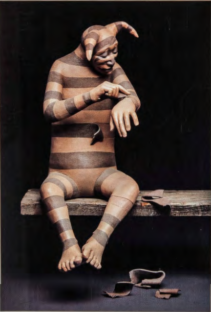 Figure 19.20: ROXANNE SWENTZELL, Despairing Clown, 1991. Clay, 26 in (66 cm) high. Wheelwright Museum of the American Indian, Santa Fe, New Mexico.