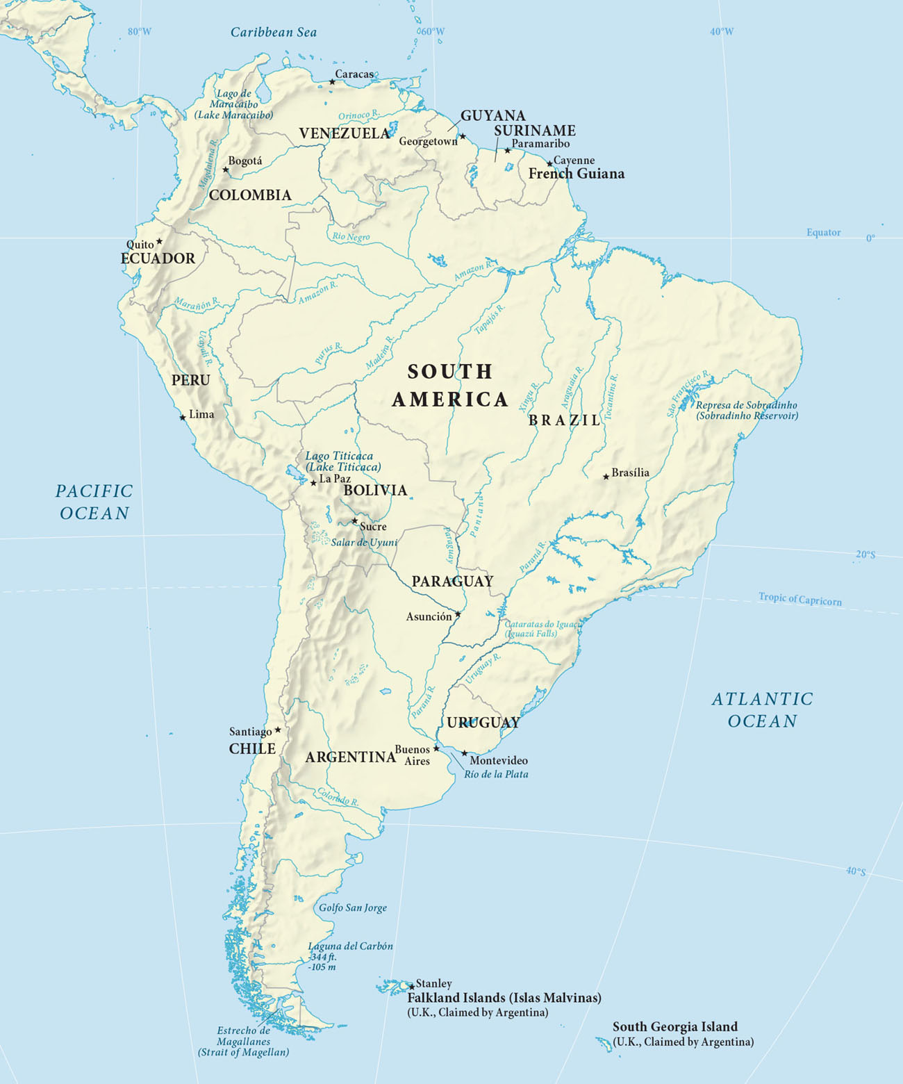 Map of the South American continent.