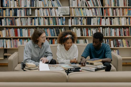 Students relaxing and studying in the library