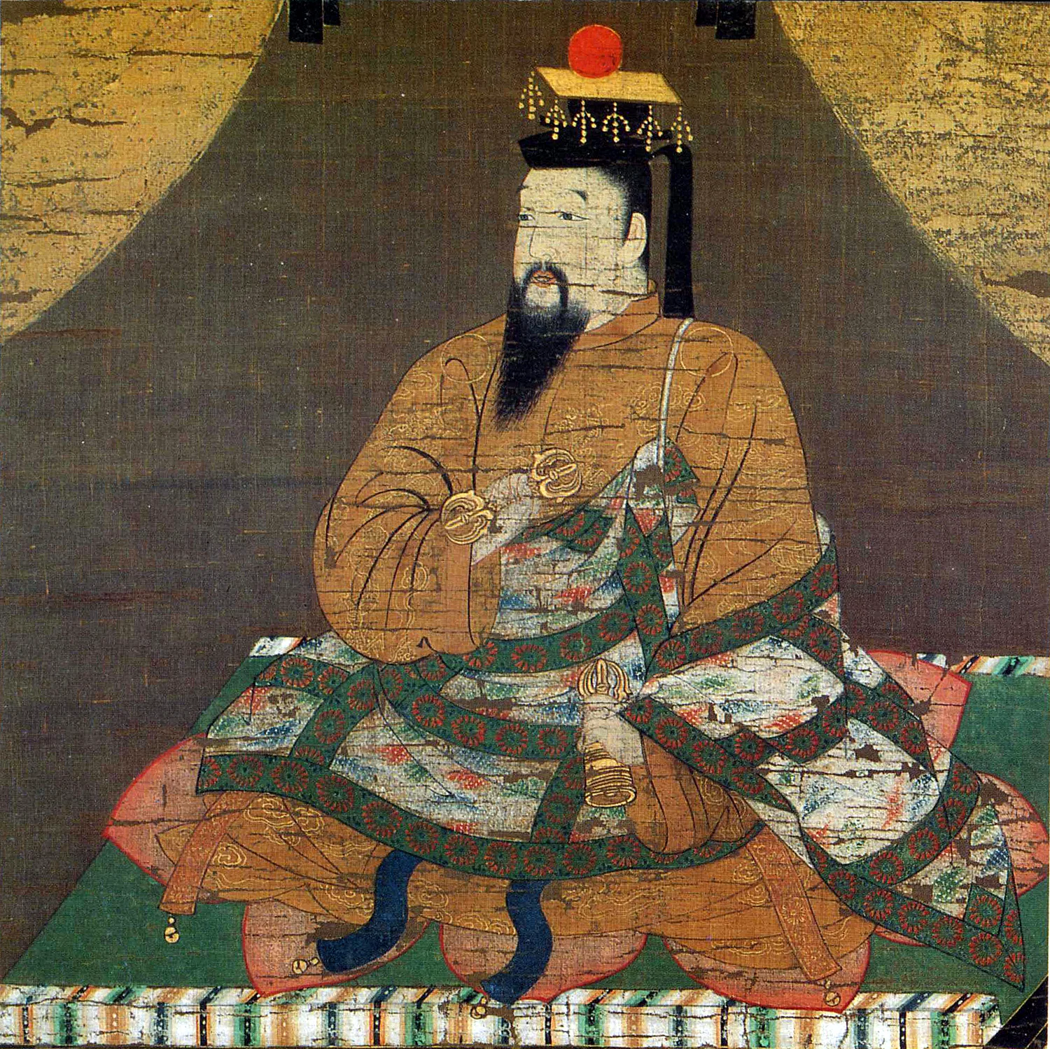painting of a seated man on a wooden crate