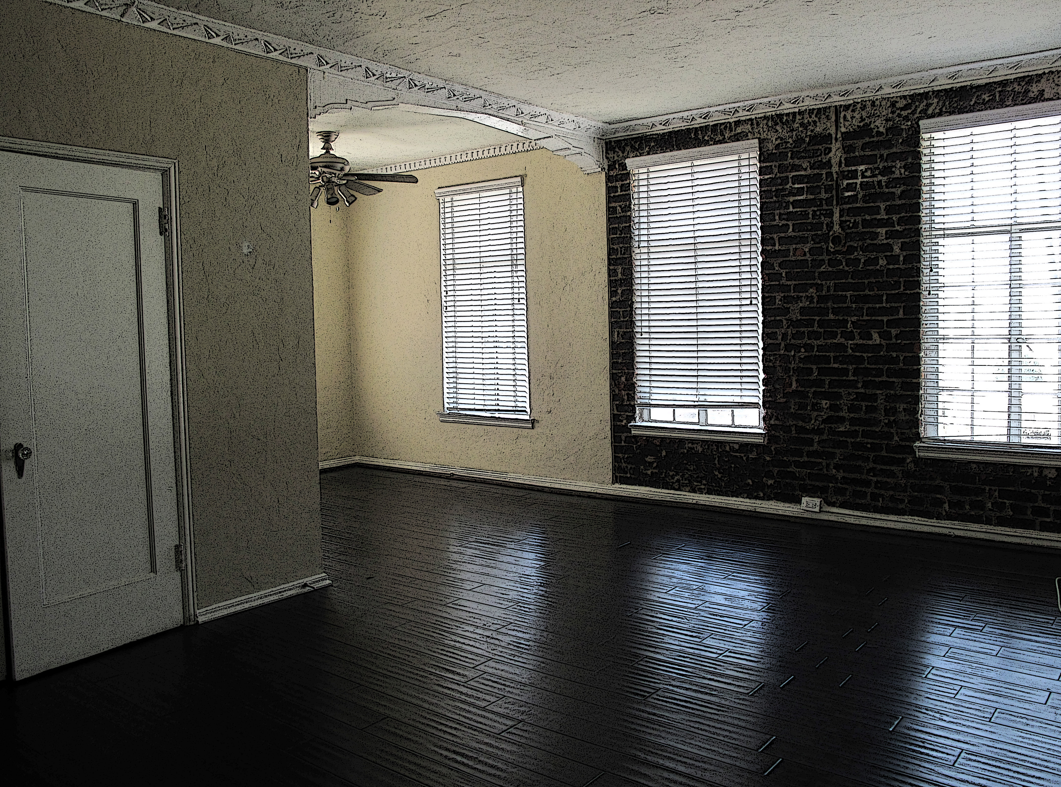 Empty living room/dining room in an apartment in apartment house.