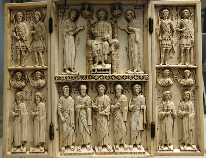 This photo shows the Harbaville Triptych's supplication scene as previously described.