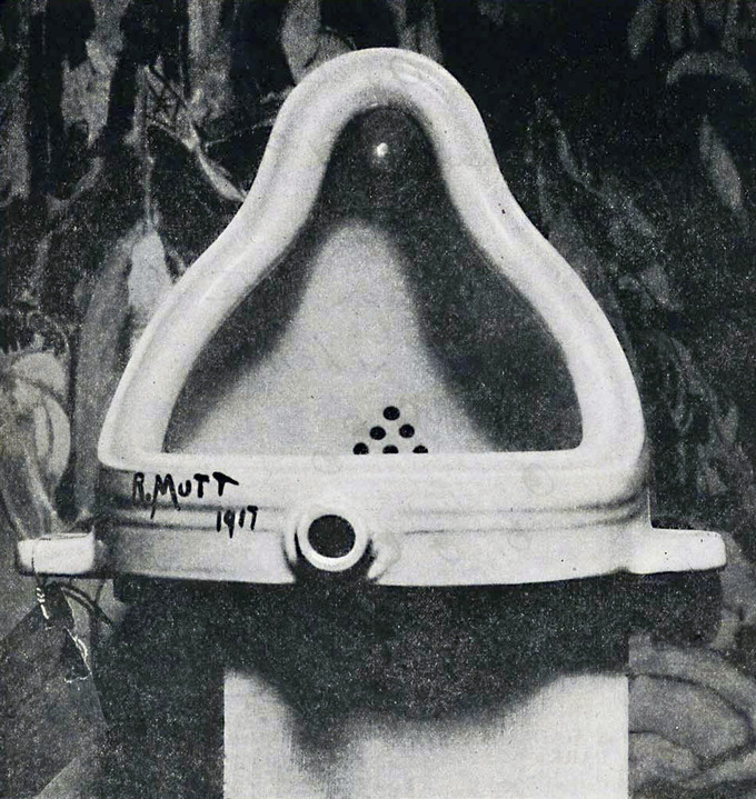 This piece is a porcelain urinal, signed “R. Mutt 1917"