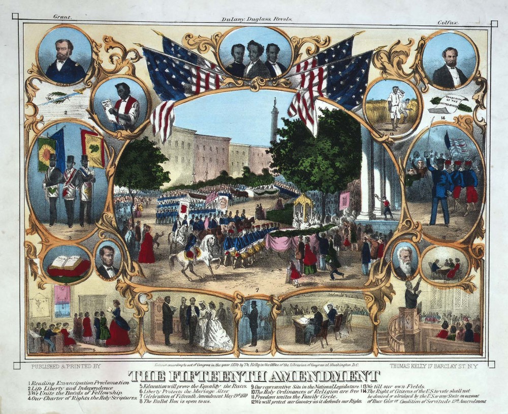 Print of huge parade in Baltimore, Maryland by abolitionists and African Americans.