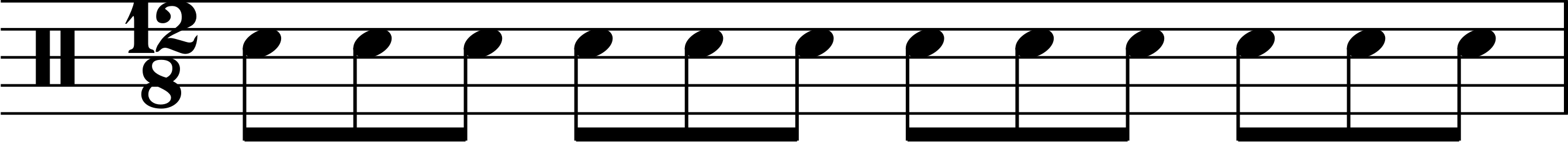 Twelve eighth notes grouped into four groups of three
