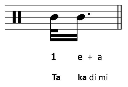 Thirty-second note and dotted sixteenth with counts below