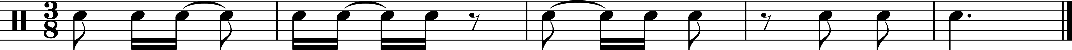 Five measures in 3/8 with sixteenth notes and ties